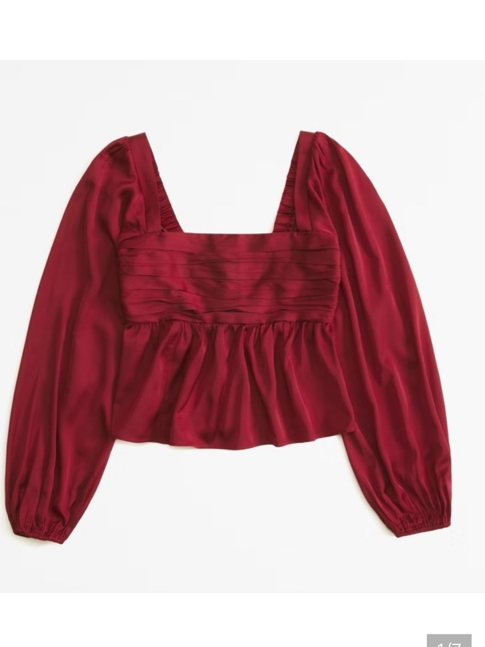 Abercrombie & fitch red satin pleated smocked Emerson blouse ballon sleeve sz L